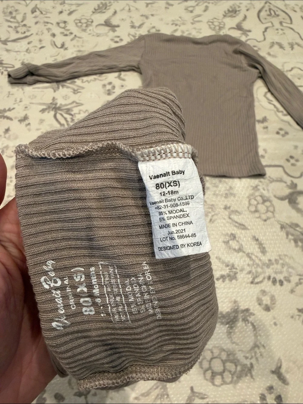 Kids Long Sleeve Ribbed Pajama Set - Taupe